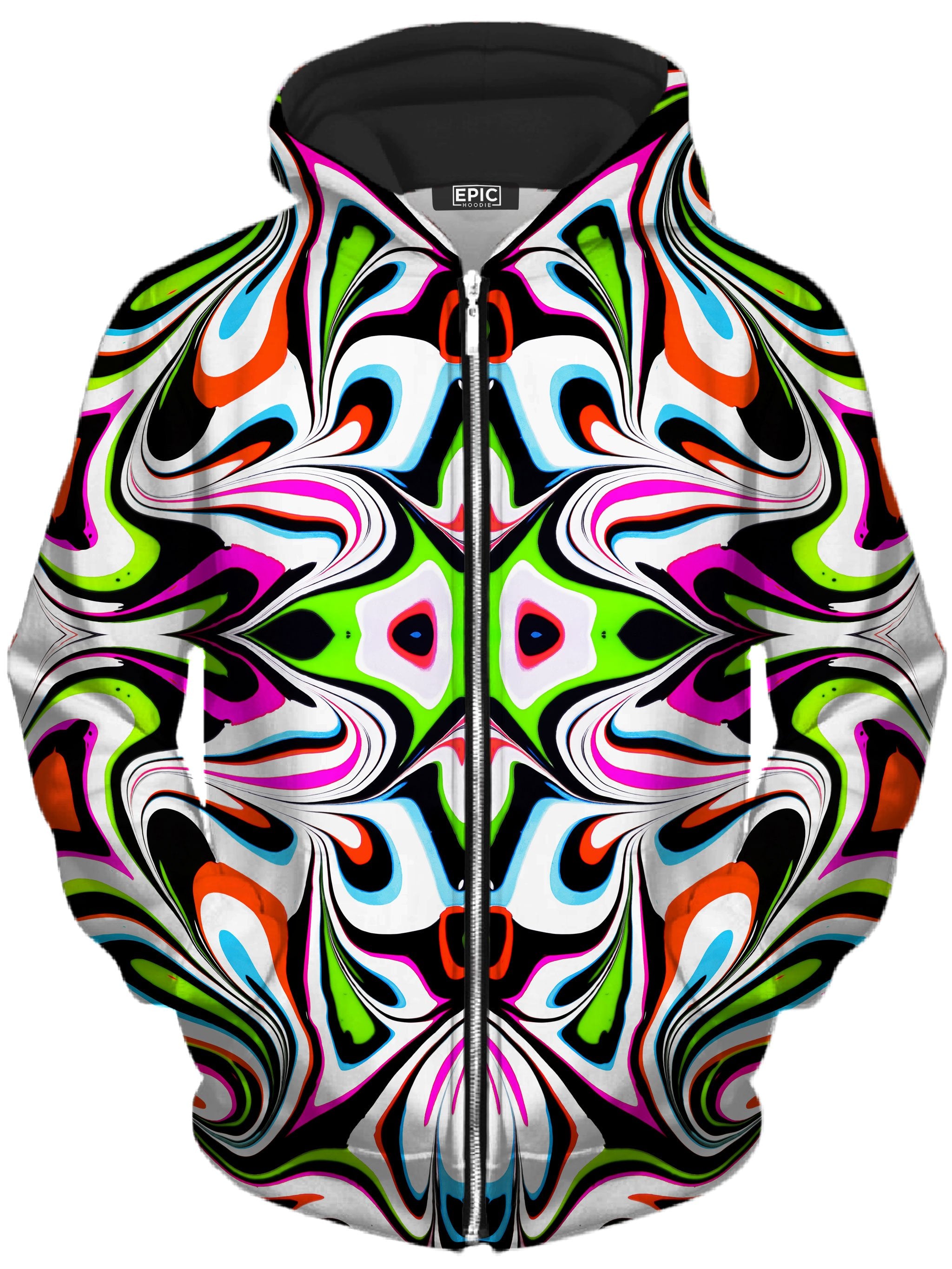 Neon Zebra Portal Unisex Zip-Up Hoodie Psychedelic Pourhouse Epic Hoodie