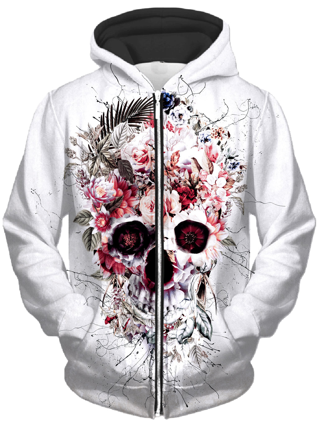 Floral Skull Unisex Zip-Up Hoodie Riza Peker Epic Hoodie