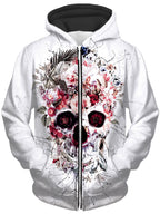 Floral Skull Unisex Zip-Up Hoodie Riza Peker Epic Hoodie