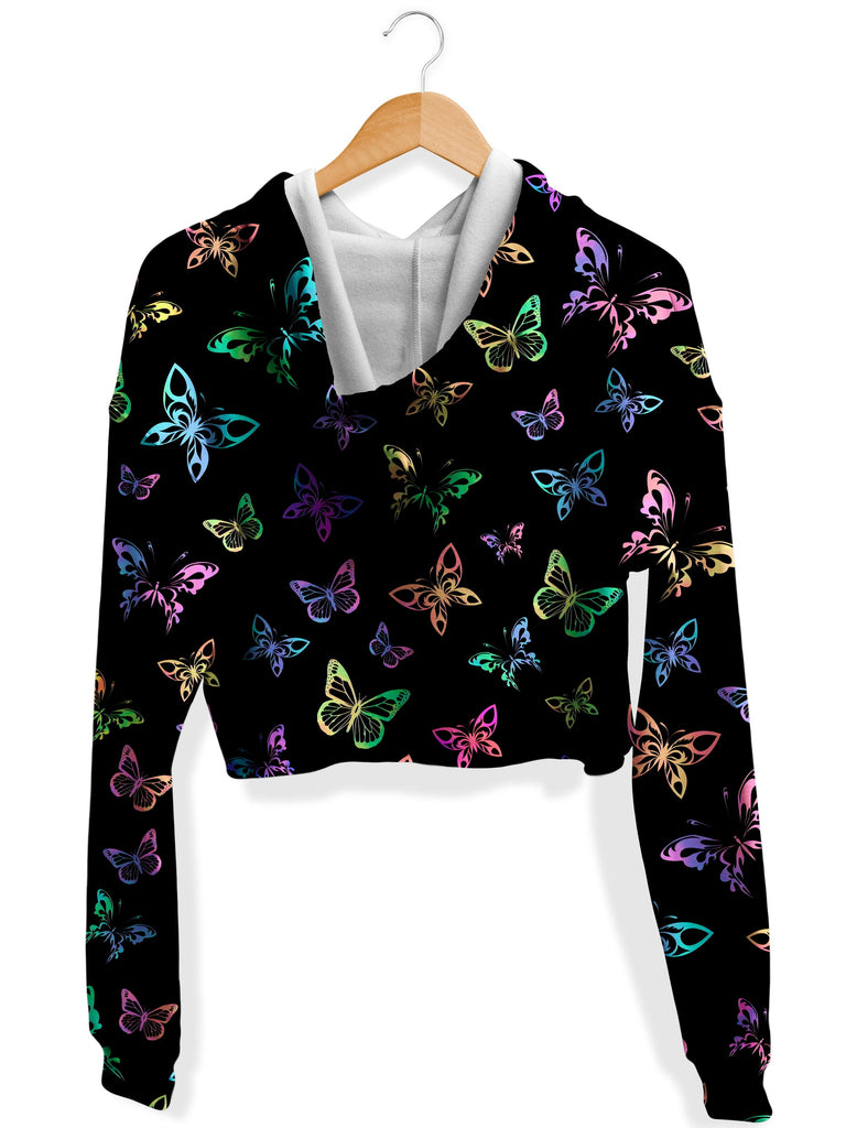 Psychedelic Butterflies Fleece Crop Hoodie