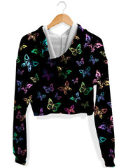 Psychedelic Butterflies Fleece Crop Hoodie