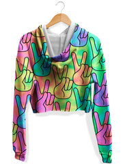 Trippy Peace Signs Fleece Crop Hoodie