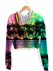 Tropical Sunset Fleece Crop Hoodie