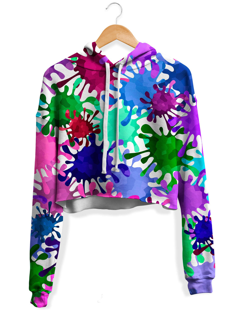 Sartoris Art - Neon Paint Splatter Fleece Crop Hoodie