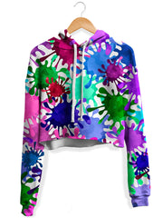 Neon Paint Splatter Fleece Crop Hoodie