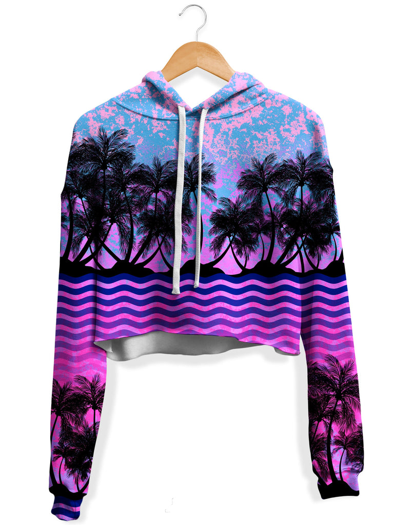 Sartoris Art - Paradise Palm Trees Fleece Crop Hoodie