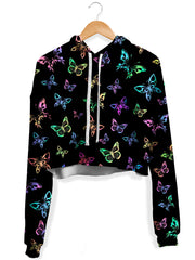 Psychedelic Butterflies Fleece Crop Hoodie