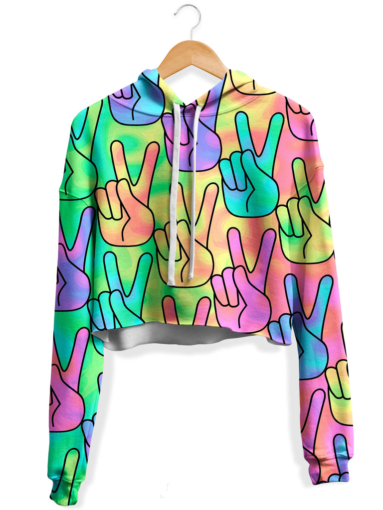 Sartoris Art - Trippy Peace Signs Fleece Crop Hoodie