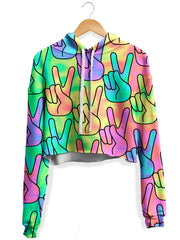 Trippy Peace Signs Fleece Crop Hoodie