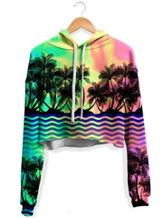 Tropical Sunset Fleece Crop Hoodie