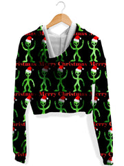 Alien Christmas Fleece Crop Hoodie