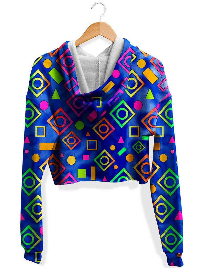 Geometric On Blue Fleece Crop Hoodie