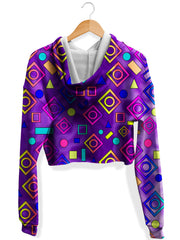 Geometric On Purple Fleece Crop Hoodie