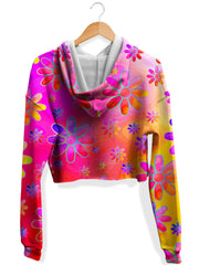 Hippie Trippy Flowers Fleece Crop Hoodie