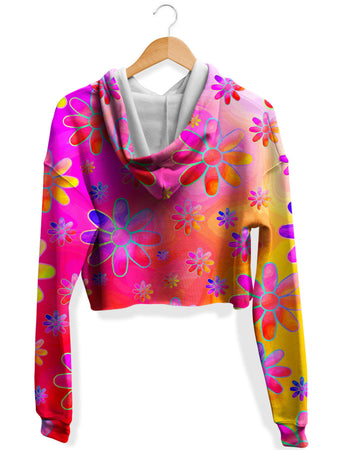 Sartoris Art - Hippie Trippy Flowers Fleece Crop Hoodie