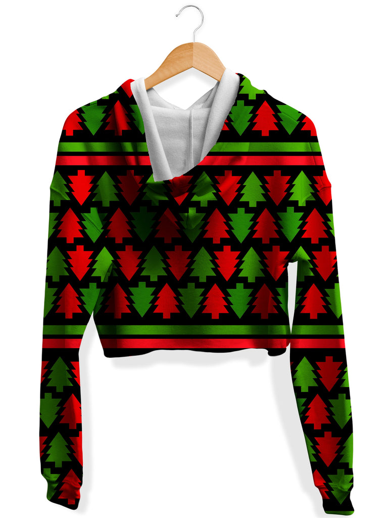 Holiday Christmas Trees Fleece Crop Hoodie