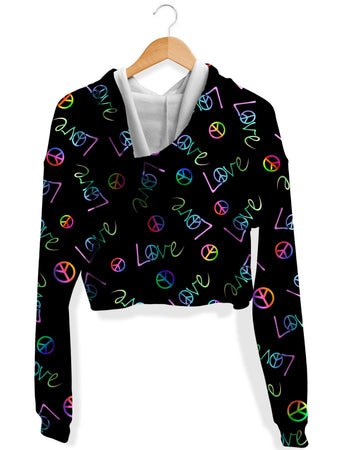 Sartoris Art - Peace and Love Fleece Crop Hoodie