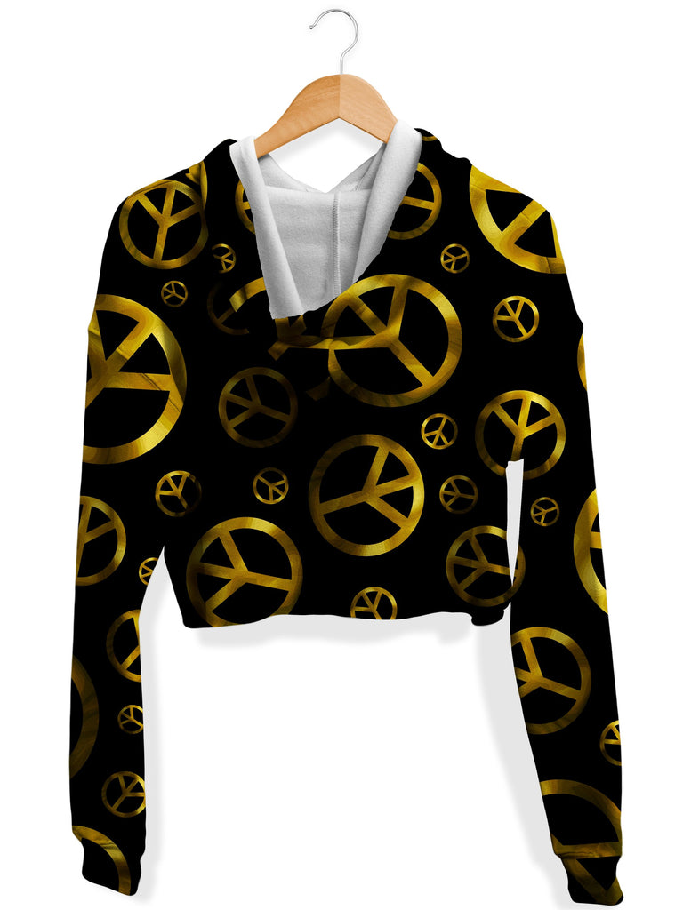 Peace Sign Gold Fleece Crop Hoodie