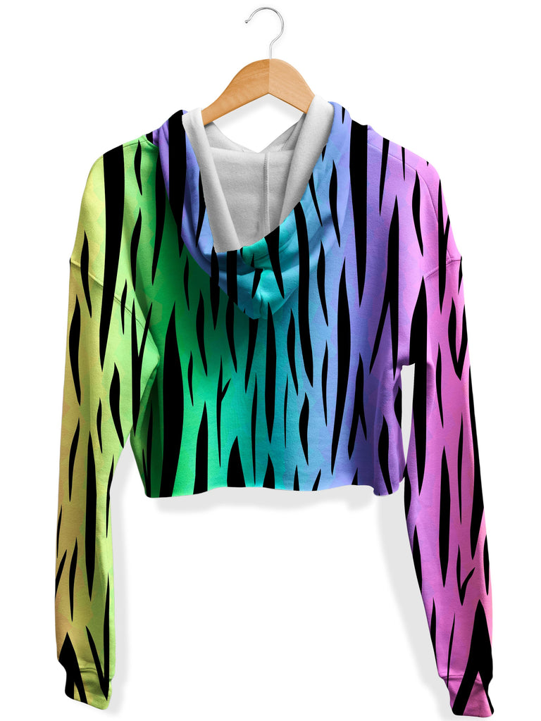 Rainbow Tiger Stripes Fleece Crop Hoodie