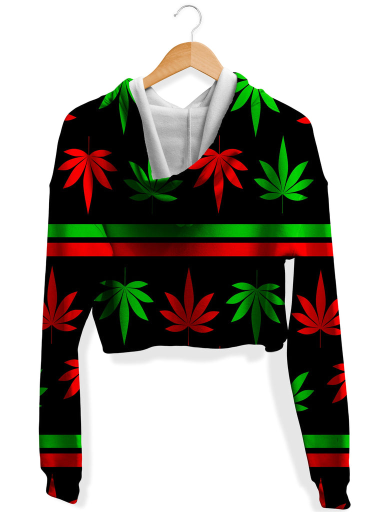 Red And Green Festive Bud Fleece Crop Hoodie