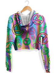 Retro Peace Symbol Fleece Crop Hoodie