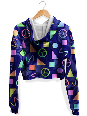 Sartoris Art - Retro Shapes Peace Symbols Blue Fleece Crop Hoodie