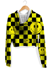 Smile Checkerboard Fleece Crop Hoodie