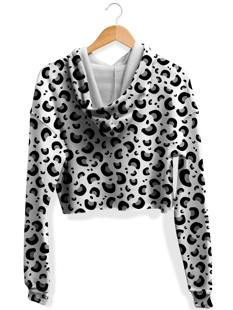 Snow Leopard Print Fleece Crop Hoodie