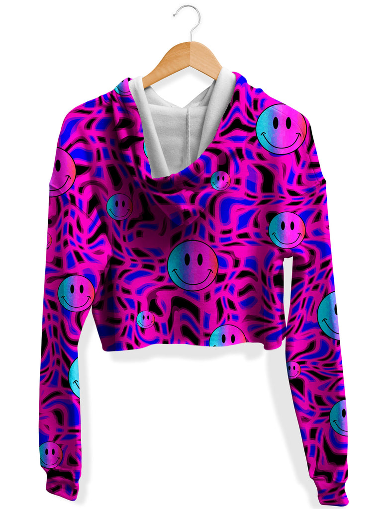 Trippy Smiles Fleece Crop Hoodie