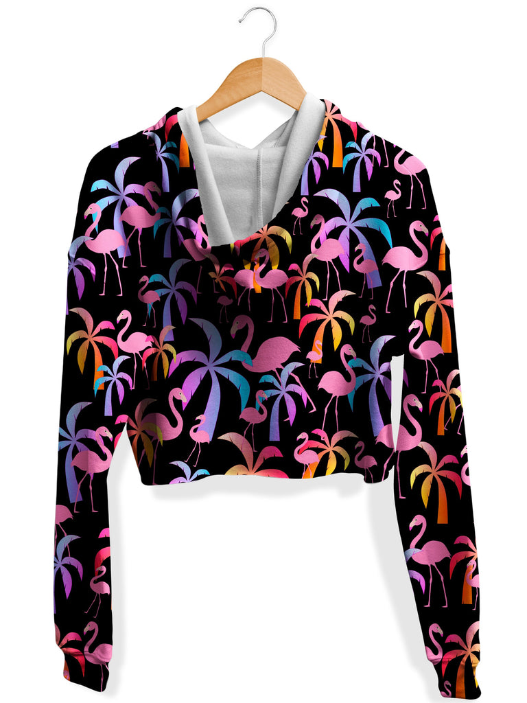 Tropical Palm Trees Fleece Crop Hoodie