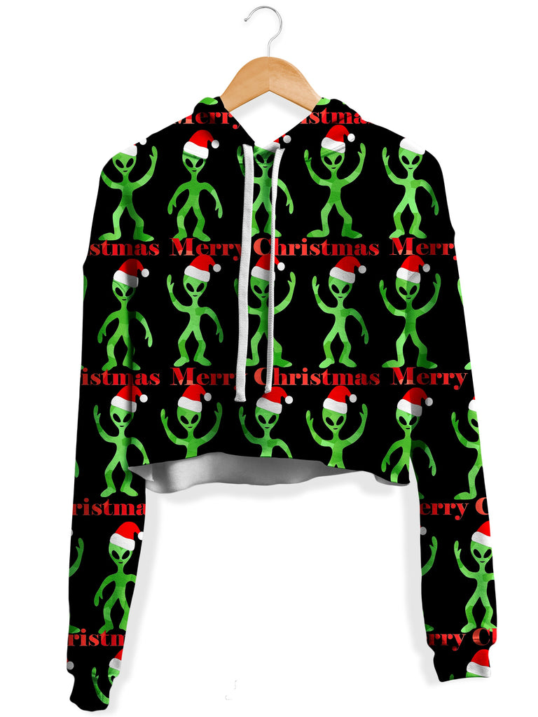 Sartoris Art - Alien Christmas Fleece Crop Hoodie