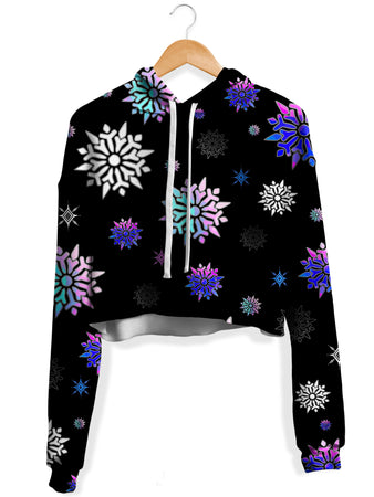 Sartoris Art - Festive Night Sky Fleece Crop Hoodie