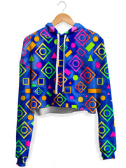 Geometric On Blue Fleece Crop Hoodie