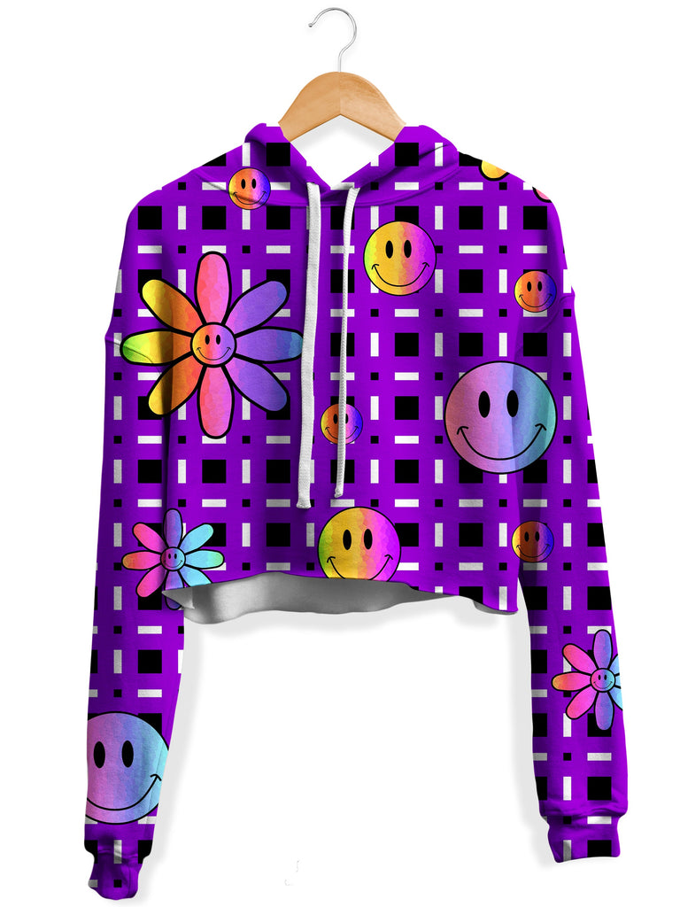 Sartoris Art - Happiness On Purple Fleece Crop Hoodie