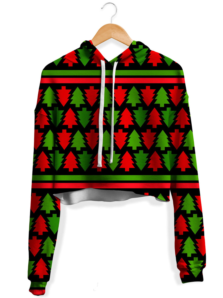 Sartoris Art - Holiday Christmas Trees Fleece Crop Hoodie