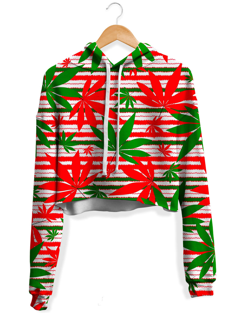 Sartoris Art - Marijuana Christmas Cheer Fleece Crop Hoodie