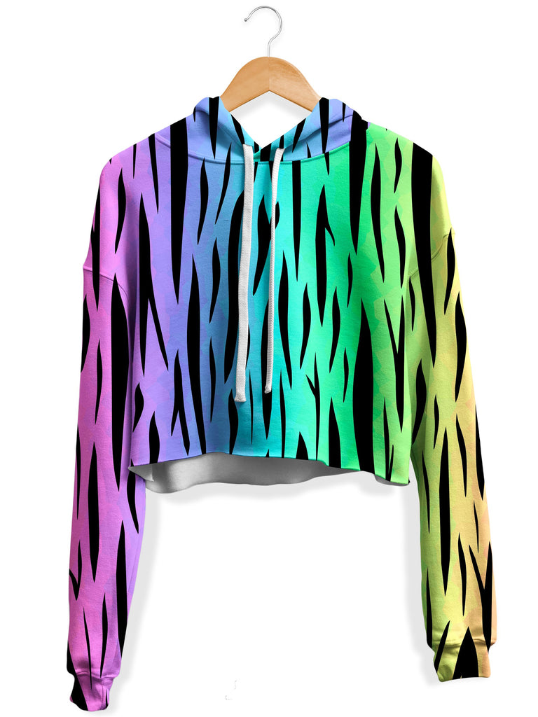 Sartoris Art - Rainbow Tiger Stripes Fleece Crop Hoodie