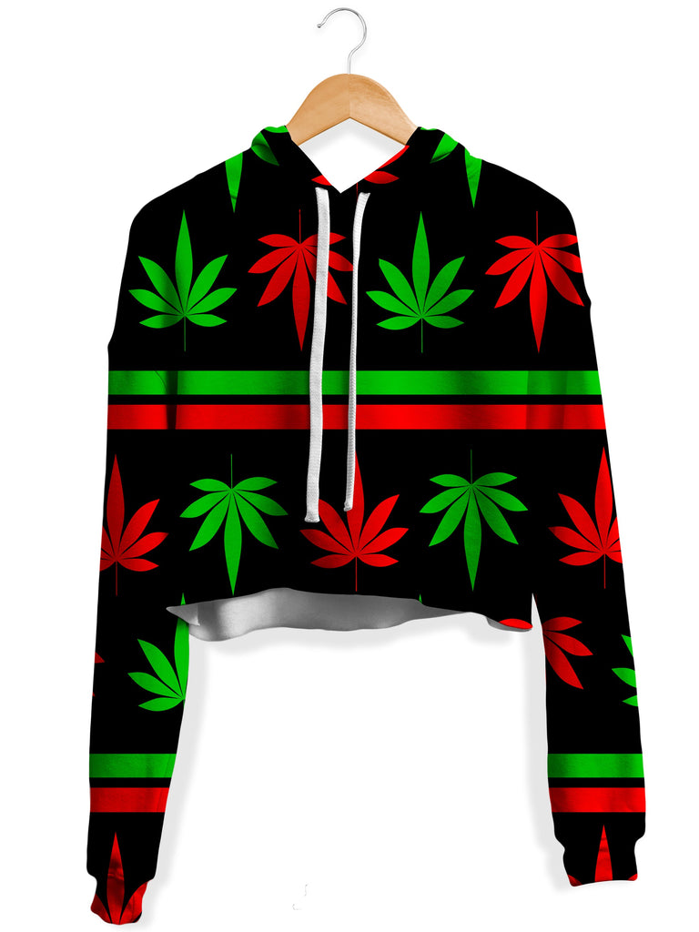 Sartoris Art - Red And Green Festive Bud Fleece Crop Hoodie