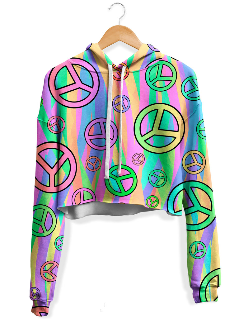 Sartoris Art - Retro Peace Symbol Fleece Crop Hoodie