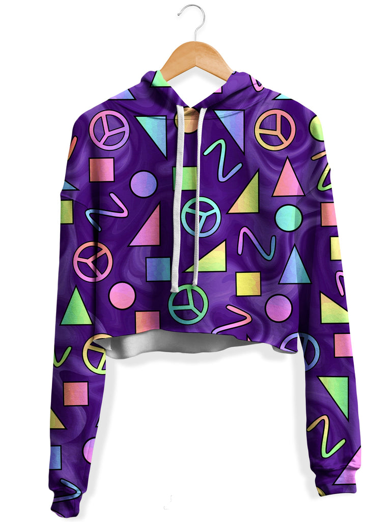 Sartoris Art - Retro Shapes Peace Symbols Purple Fleece Crop Hoodie