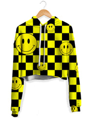 Smile Checkerboard Fleece Crop Hoodie