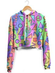 Trippy Retro Peace Signs Fleece Crop Hoodie