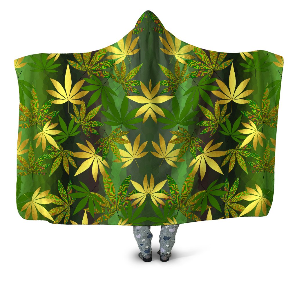 Gold Weed Leaves Hooded Blanket Sartoris Art Epic Hoodie