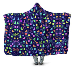 Retro Shapes Peace Symbols Blue Hooded Blanket