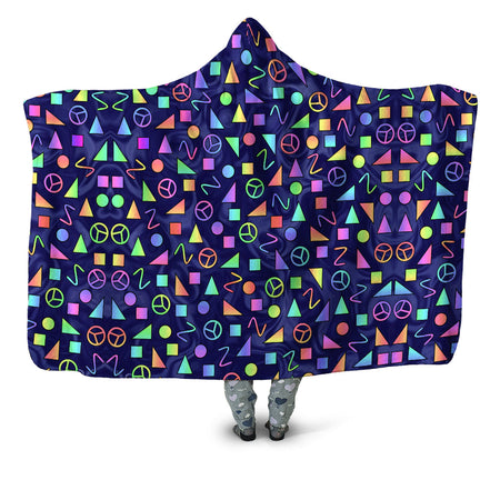 Sartoris Art - Retro Shapes Peace Symbols Blue Hooded Blanket