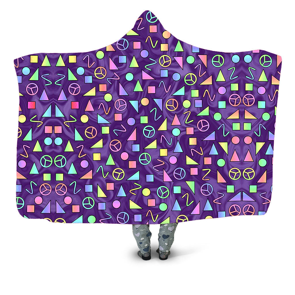 Retro Shapes Peace Symbols Purple Hooded Blanket Sartoris Art Epic Hoodie