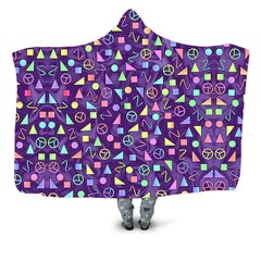 Retro Shapes Peace Symbols Purple Hooded Blanket