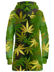 Gold Weed Leaves Hoodie Dress