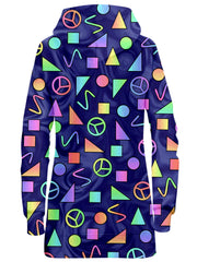 Retro Shapes Peace Symbols Blue Hoodie Dress