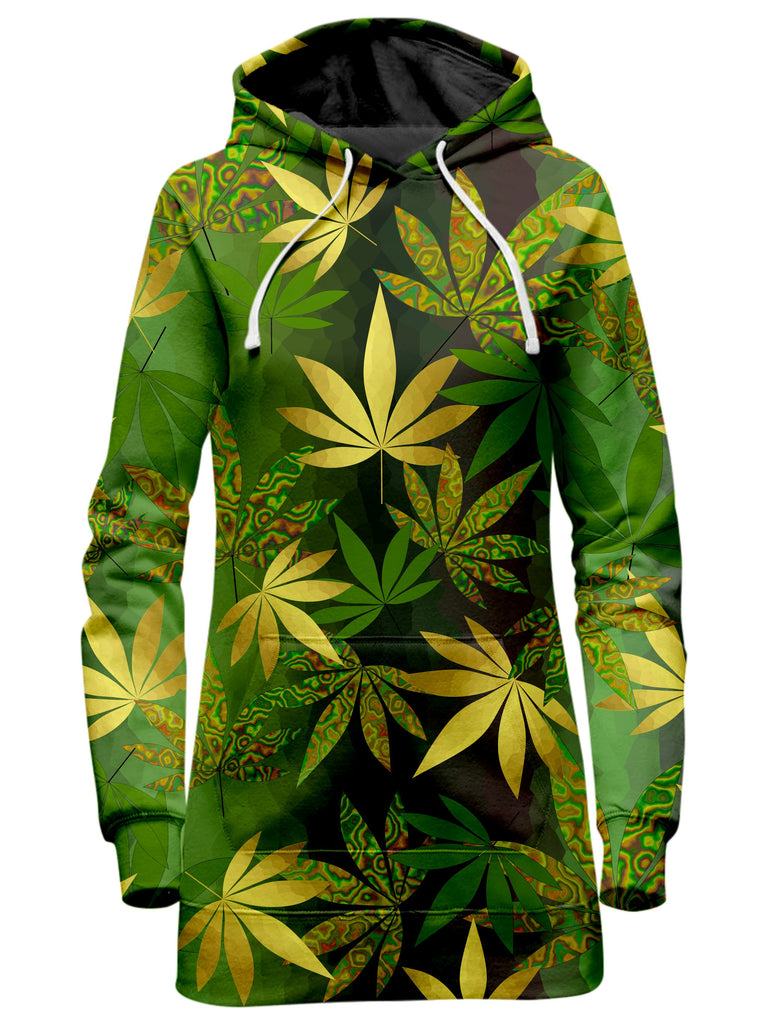 Sartoris Art - Gold Weed Leaves Hoodie Dress